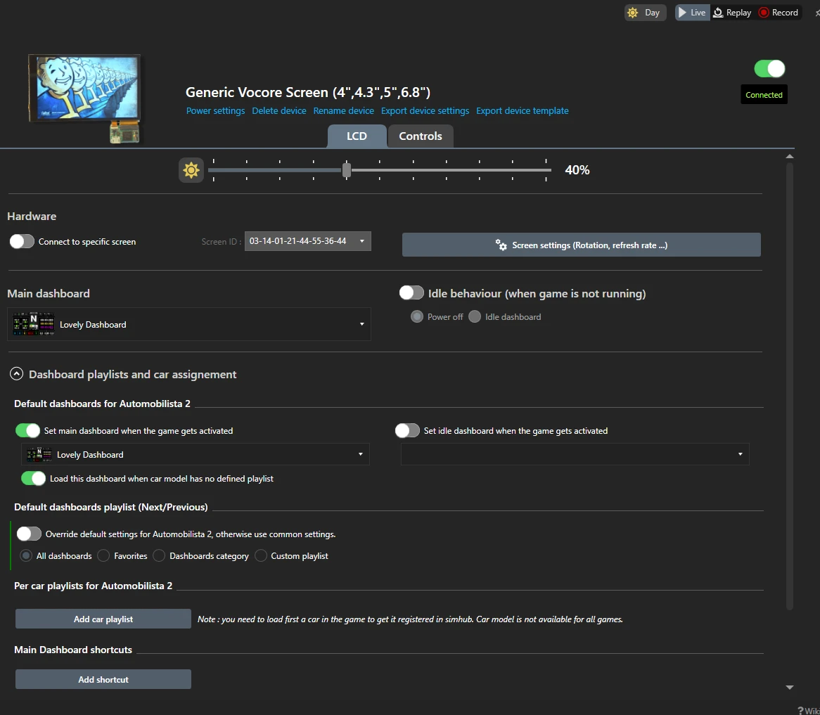 SimHub Display LCD Settings