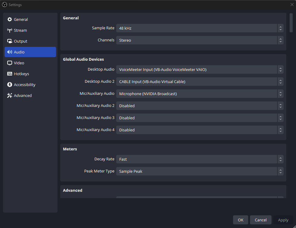 OBS Audio Devices Settings